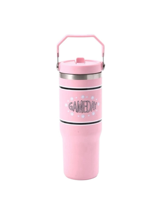Unbranded Other - NEW Game Day 30oz Stainless Steel Flip Top Straw Tumbler Pink Black Hot Cold NIB